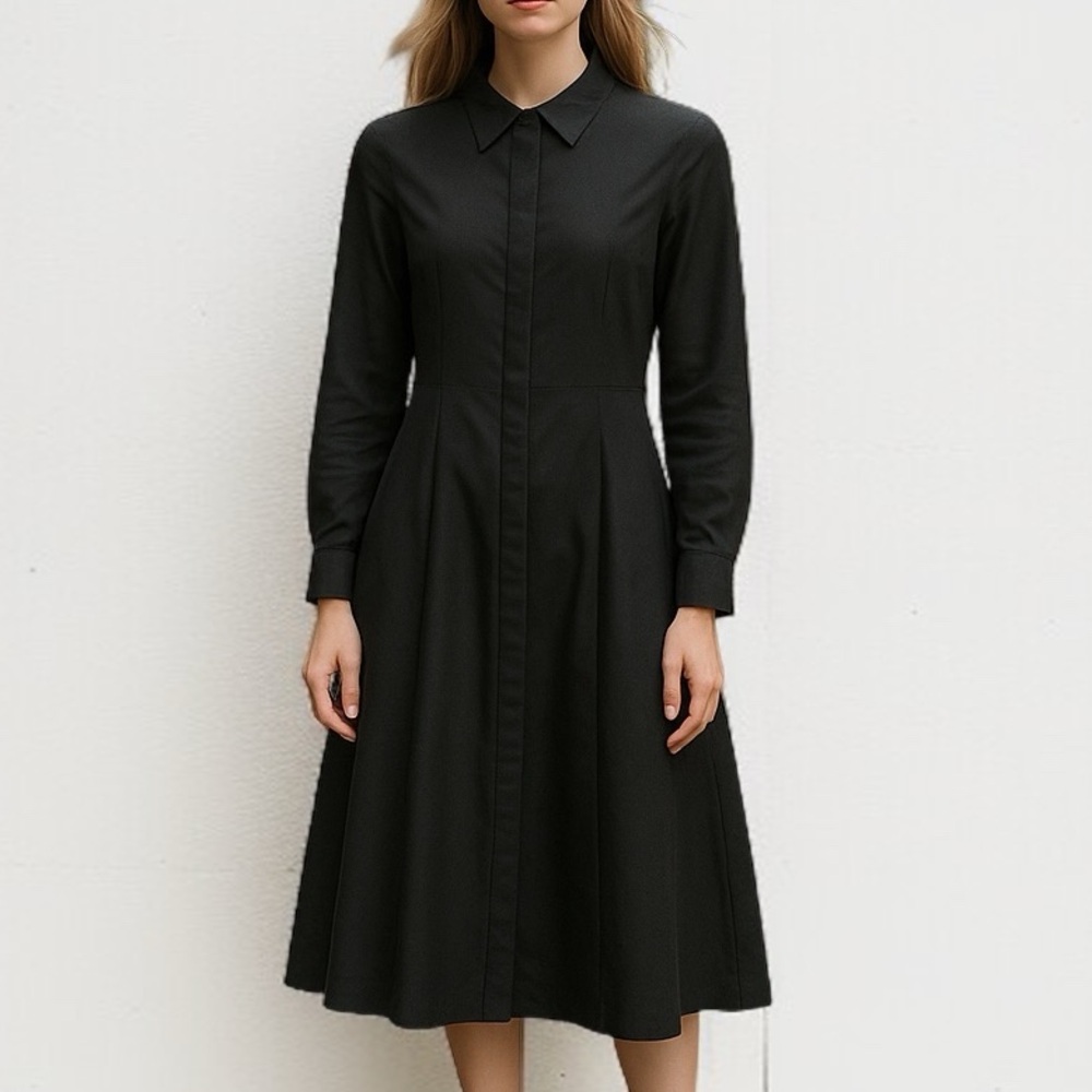 COS Wool Blend A-Line Long Sleeve Shirt Dress in Dark Charcoal Grey